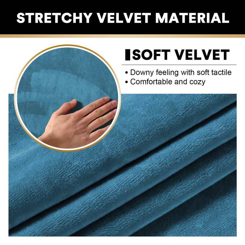 PrinceDeco Velvet Couch Covers for Sofa Soft 4 Pieces Couch Covers for 3 Cushion Couch Sofa Pet Friendly Furniture Protector with Non Slip Elastic Bottom Width Up to 90 Inch (Large, Blue) - Image 4